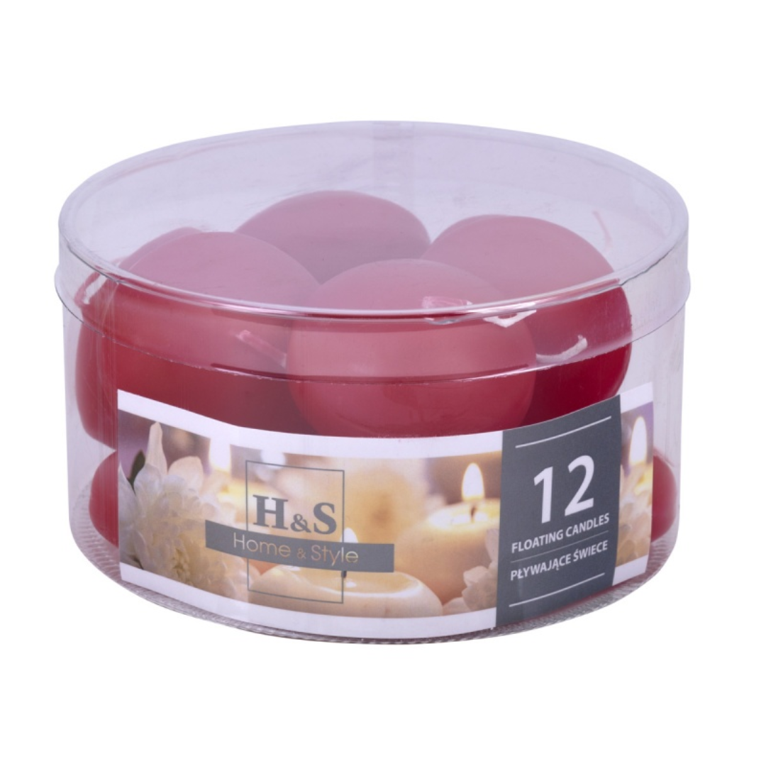 Lumanari Plutitoare, Rotunde, 48 X 28mm, 12buc/set, Donau Home - Rosii