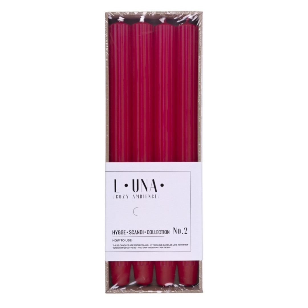 Lumanari Cu Dungi, Pentru Cina, 25 X 300mm, 4 Buc/set, Donau Home - Rosii