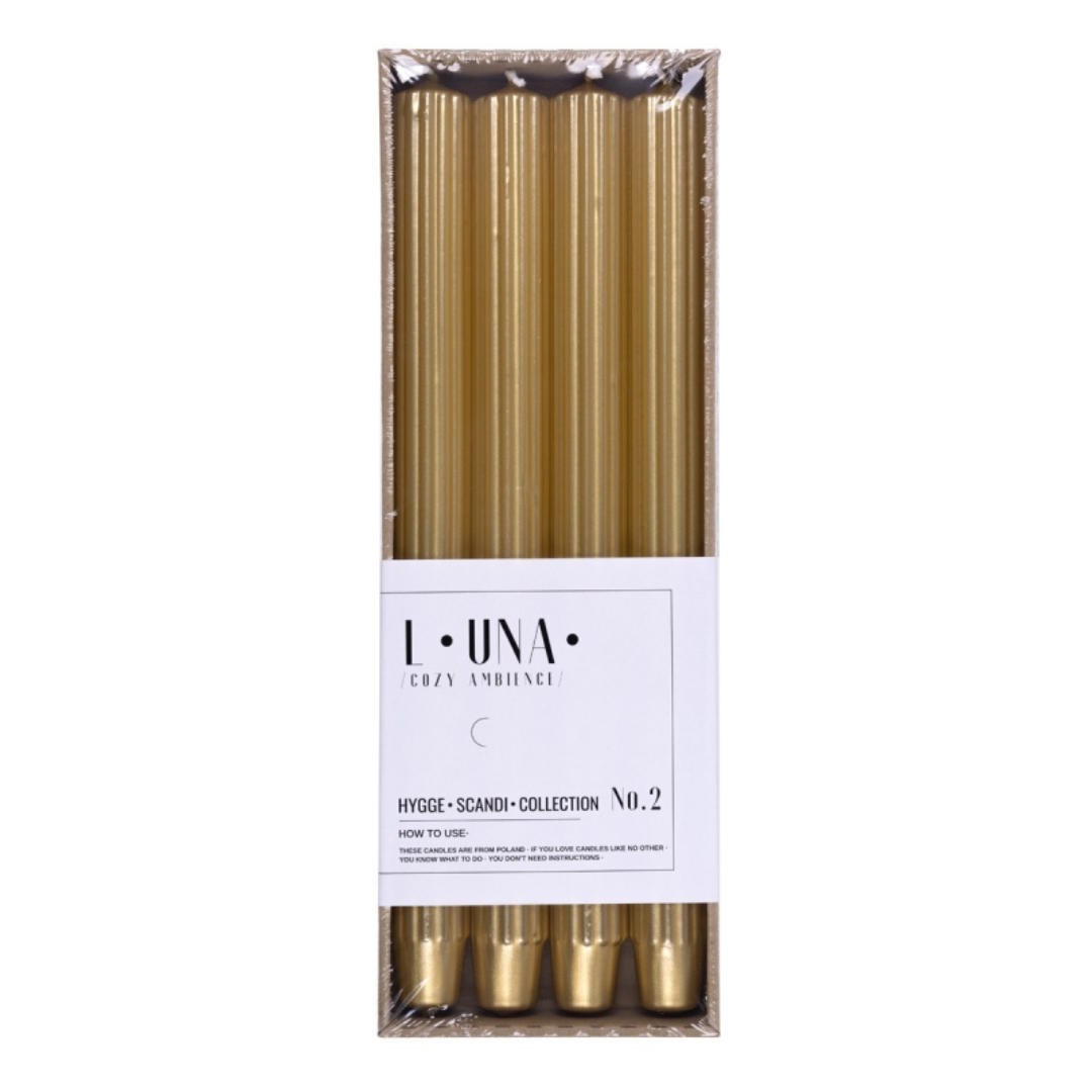 Lumanari Cu Dungi, Pentru Cina, Lacuite, 25 X 300mm, 4 Buc/set, Donau Home - Aurii