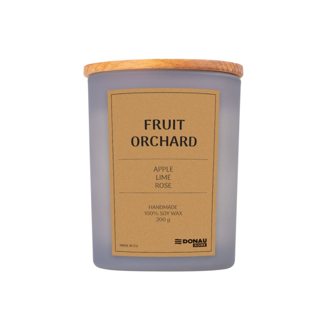 Lumanare In Recipient De Sticla, Cu Capac, 200gr, 40 De Ore Ardere, Donau Home - Fruit Orchard