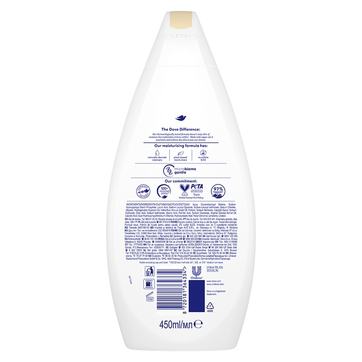 Dove Shea Butter & Vanilla, Gel De Dus, Extract Din Unt De Shea Si Vanilie, Cantitate 500 Ml
