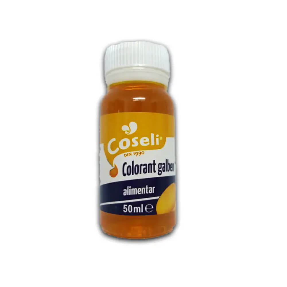 Colorant Alimentar Galben COSELI, 50ml, Colorant Galben, Colorant Galben pentru Mancare, Colorant Coseli, Colorant pentru Patiserie, Colorant Galben pentru Deserturi, Colorant Alimentar pentru Deserturi, Sticluta Colorant Galben
