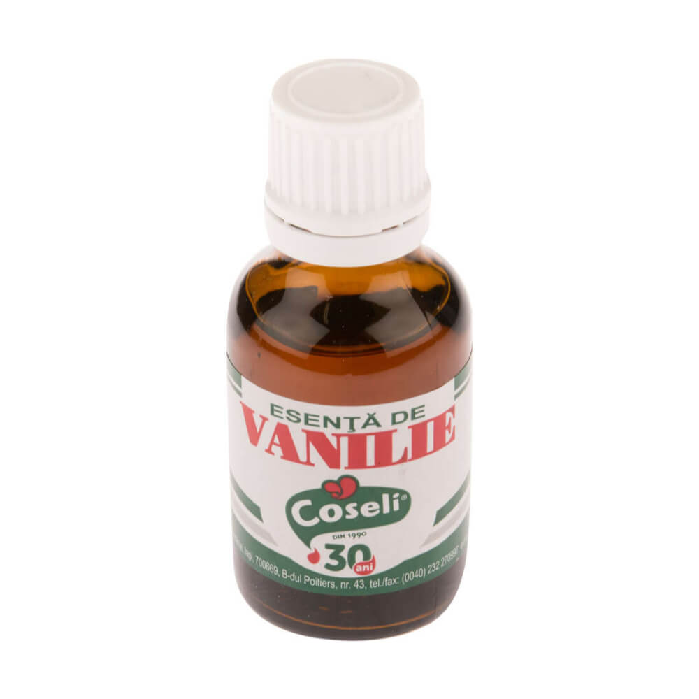 Esenta de Vanilie Coseli, 25 ml, Esente pentru Prajituri, Esenta de Vanilie pentru Prajituri, Coseli Esente de Vanilie, Esenta Vanilie pentru Deserturi, Esente Sticlute Coseli, Esenta cu Aroma de Vanilie, Sticluta cu Esenta de Vanilie