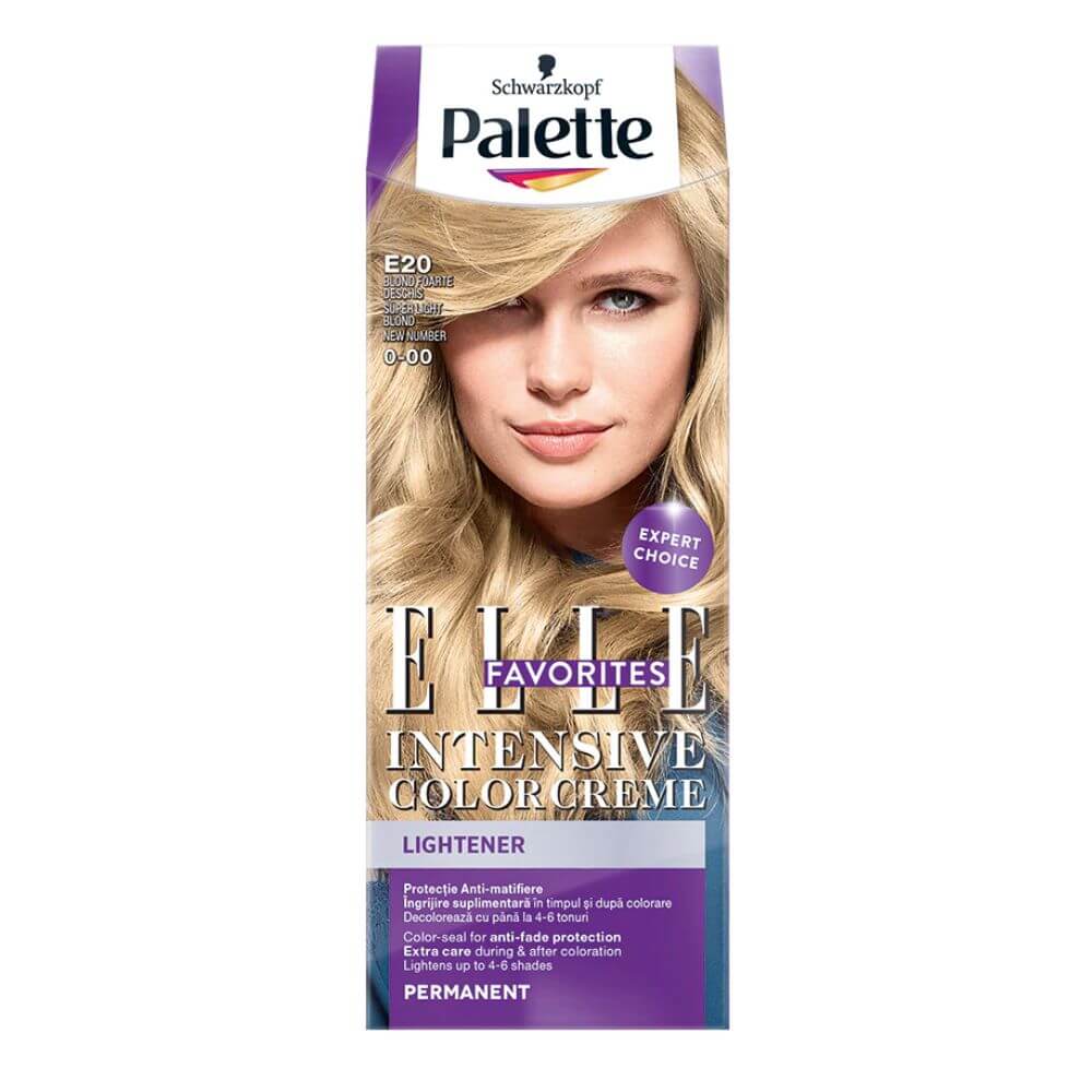 Vopsea de Par Permanenta PALETTE Intensive Color Cream E20, 110 ml, Blond Foarte Deschis, Vopsea de Par PALETTE, Vopsea de Par Blond Deschis, Vopsea Nuanta Blond, Produse de Ingrijire a Parului, Vopsea Blond Deschis Colorare Par