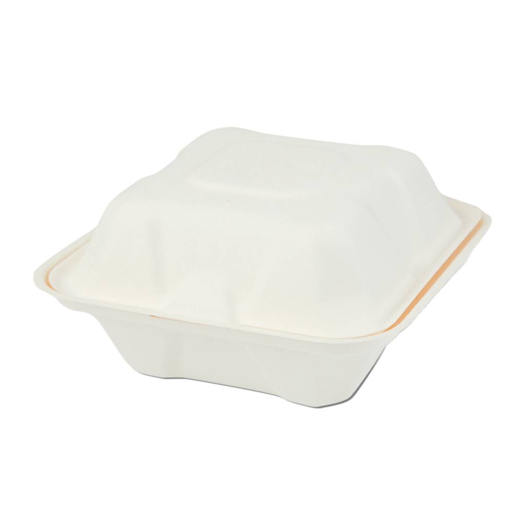 Set 500 Caserole Biodegradabile cu Capac pentru Hamburger din Fibra Lemnoasa, Dimensiune 145x145x74 mm