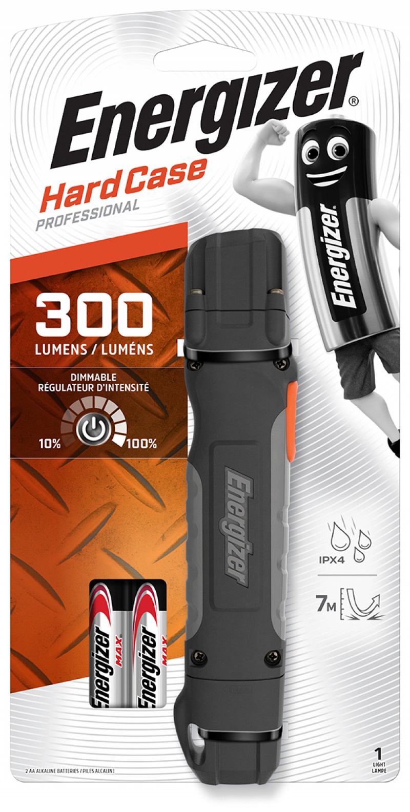 Lanterna Led Energizer Hard Case Profesionala, 300 Lumeni, Cu 2 Baterii Aa