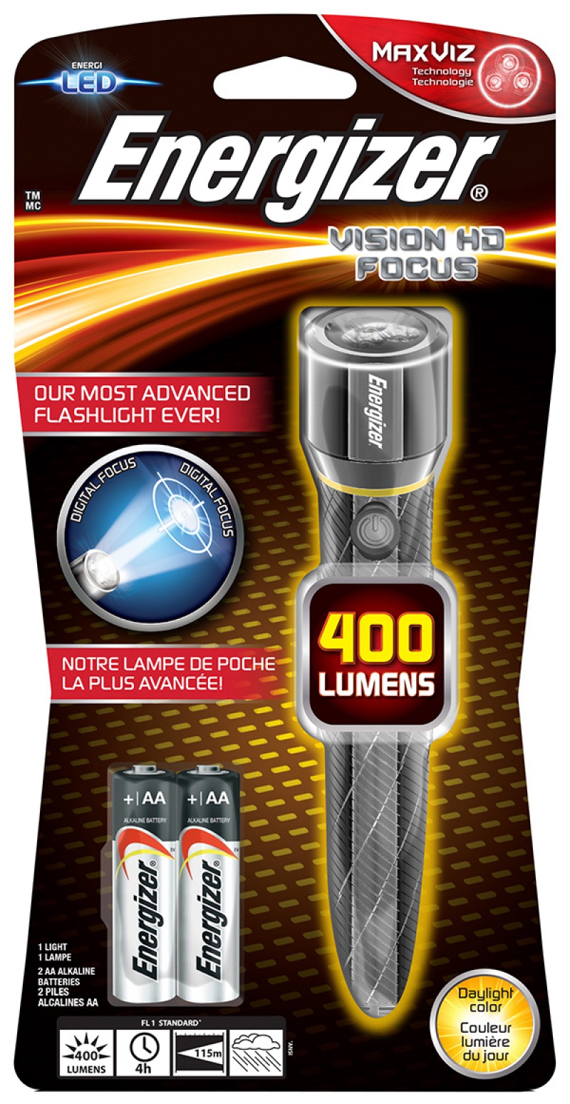 Lanterna Led Energizer Vizion Hd Focus, 400 Lumeni, Raza 115m, Cu 2 Baterii Aa