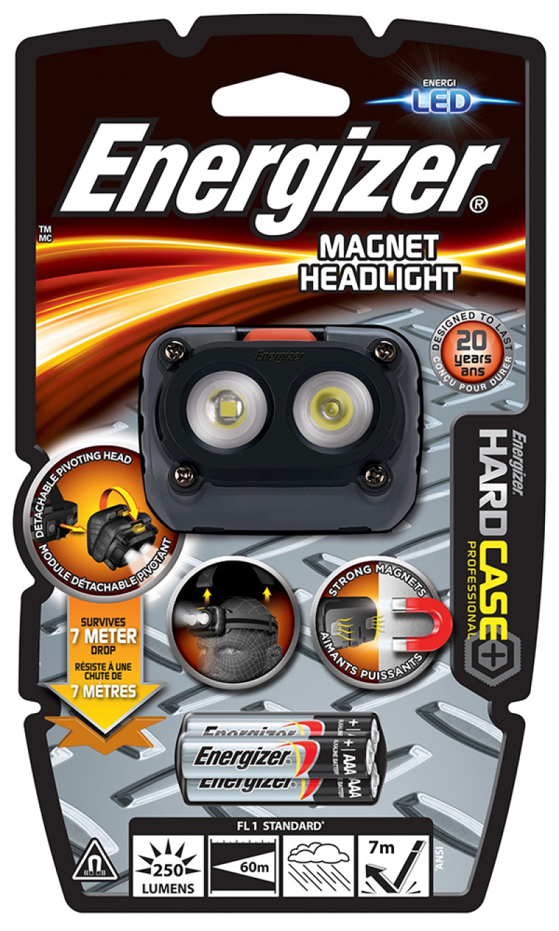 Lanterna Led De Cap, Energizer Magnet Headlight, 250 Lumeni, Raza De 60m, Cu 3 Baterii Aaa