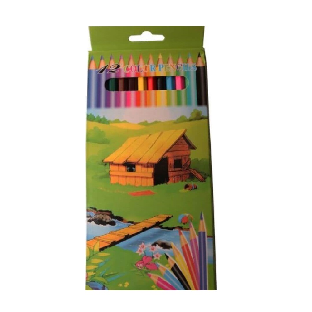 Creioane Colorate Mari EVOffice 12 Culori/Set, Dimensiuni 17.5x0.7 mm, Forma Hexagonala - Rechizite Scolare