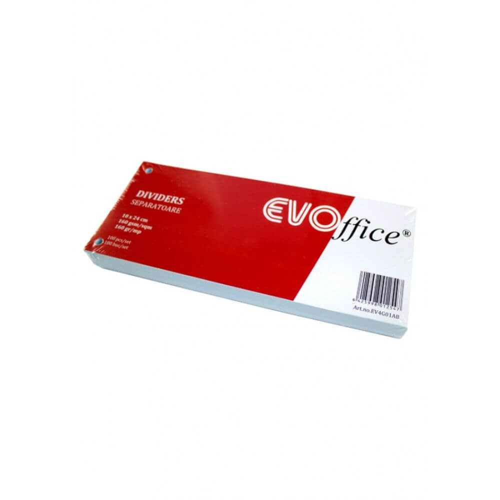 Separatoare din Carton EVOffice, Dimesiune 10x24 cm, 100 File/Set, Culoare Alba, Separatoare Bibliorafturi -  Despartitoare din Carton   10,42 lei 
