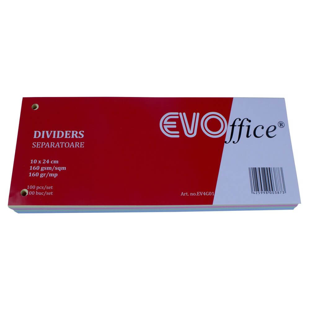 Separatoare din Carton EVOffice, Dimesiune 10x24 cm, 100 File/Set, Culoare Multicolor, Separatoare Bibliorafturi -  Despartitoare din Carton