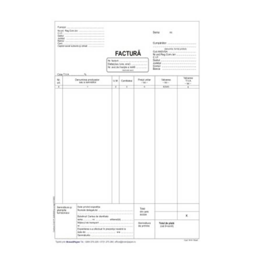Facturi cu TVA A4, 3 Ex, 50 Seturi/Carnet - Formulare Tipizate Autocopiative