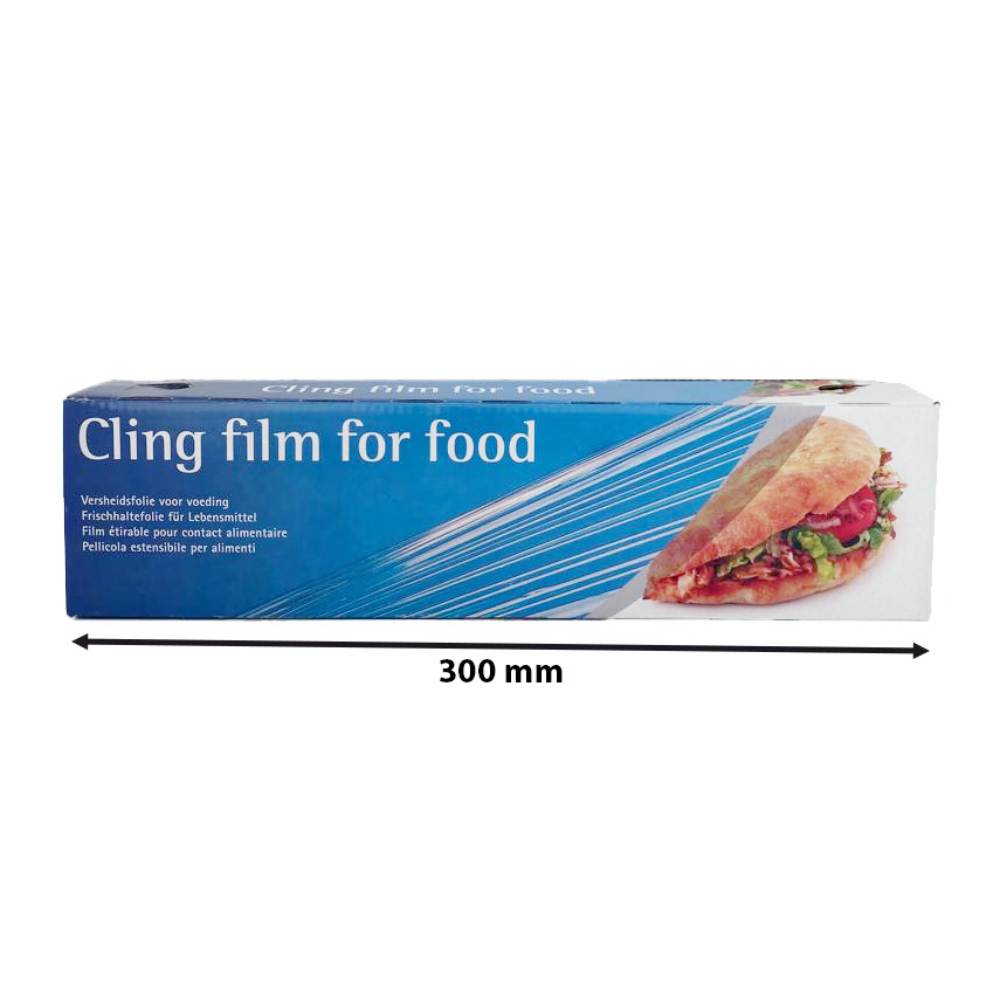 Folie Alimentara Stretch cu Dispenser, 300mm x 300m, 9 MIC, Folie PVC pentru Catering