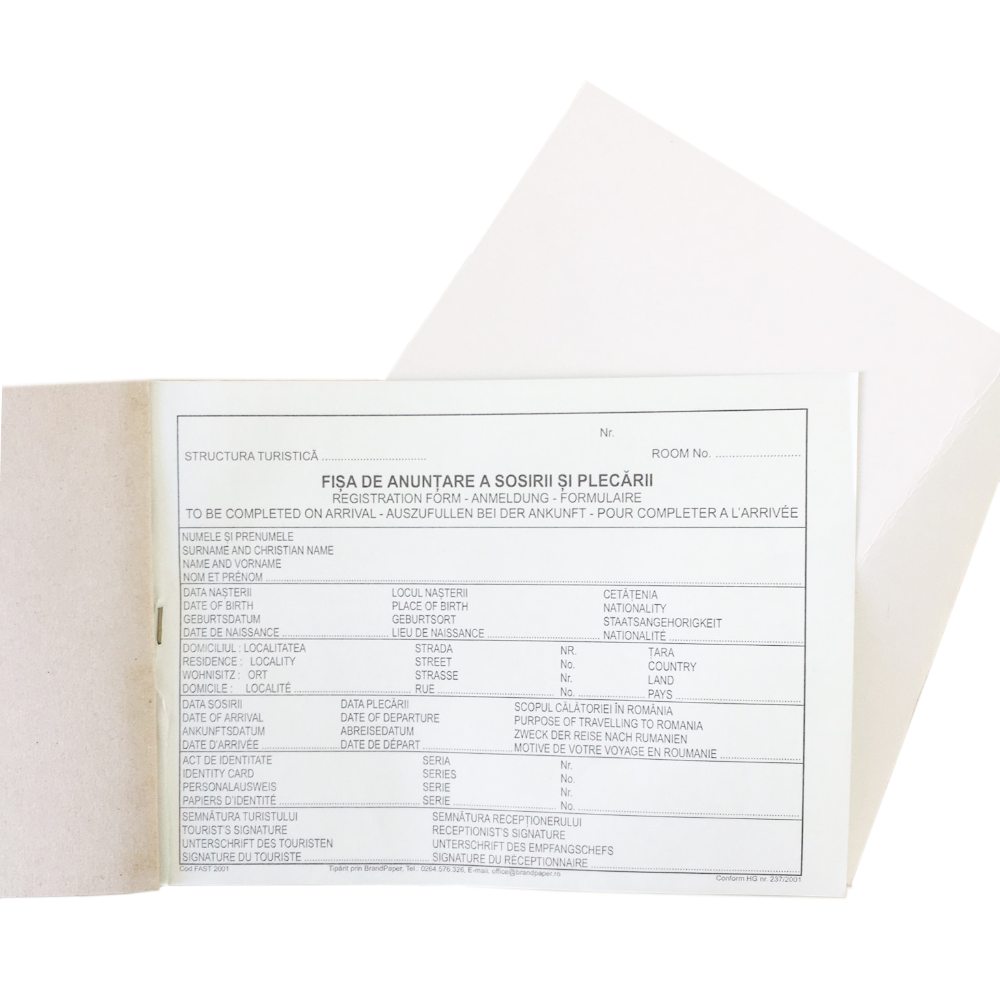 Fisa Cazare A5, 2 Ex, 50 Seturi/Carnet, Formular Anuntare Sosiri, Formular Anuntare Plecari, Fisa Cazare, Set Fisa Cazare, Formular Autocopiativ, Fisa anuntare si sosiri, Tipizate Nepersonalizate, Fisa de Turism, Fise de Hotel