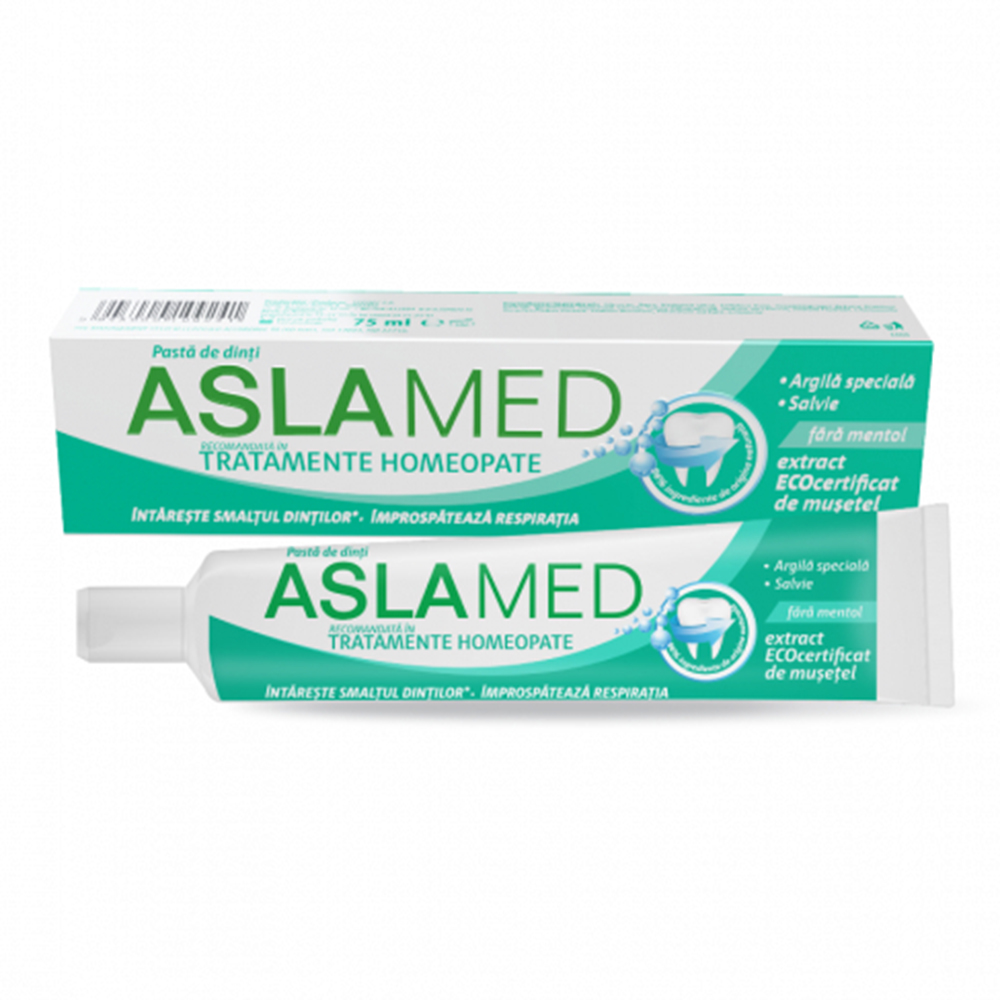 Pasta de Dinti AslaMed Tratamente Homeopate cu Argila Speciala si Salvie, 75 ml