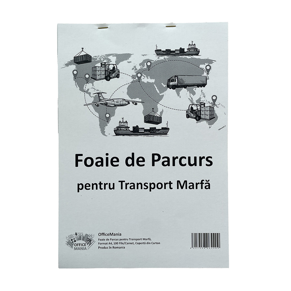 Foi Parcurs A4 Marfa Neinseriate, Tipar Negru, 100 File/Carnet, Coperta Fata Tiparita, Coperta din Carton Fata/Spate