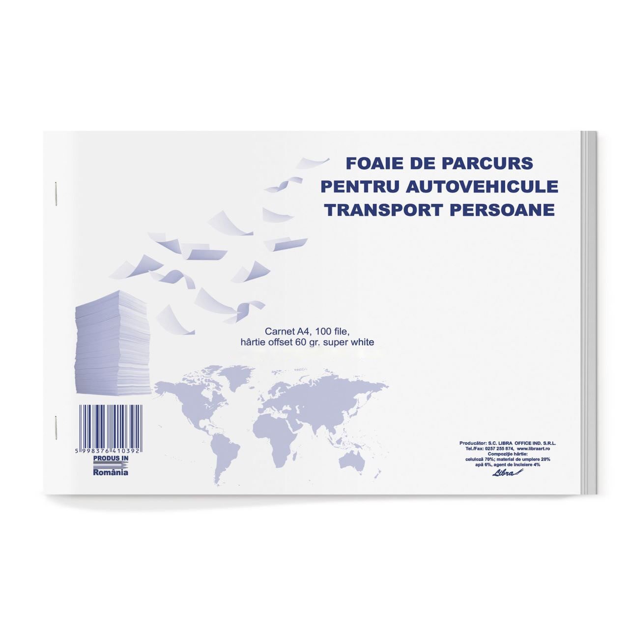 Foi Parcurs A4 Persoane Neinseriate, Tipar Negru, 100 File/Carnet, Coperta Fata Tiparita, Coperta din Carton Fata/Spate