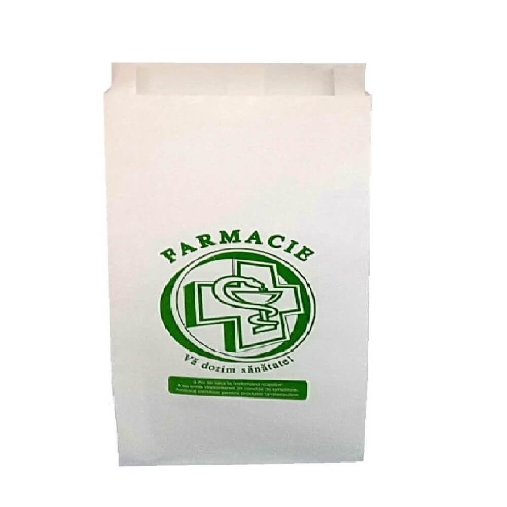 Pungi Imprimate din Hartie pentru Farmacie, Dimensiune 12x4.5x22.5 cm, 2000 Buc/Bax