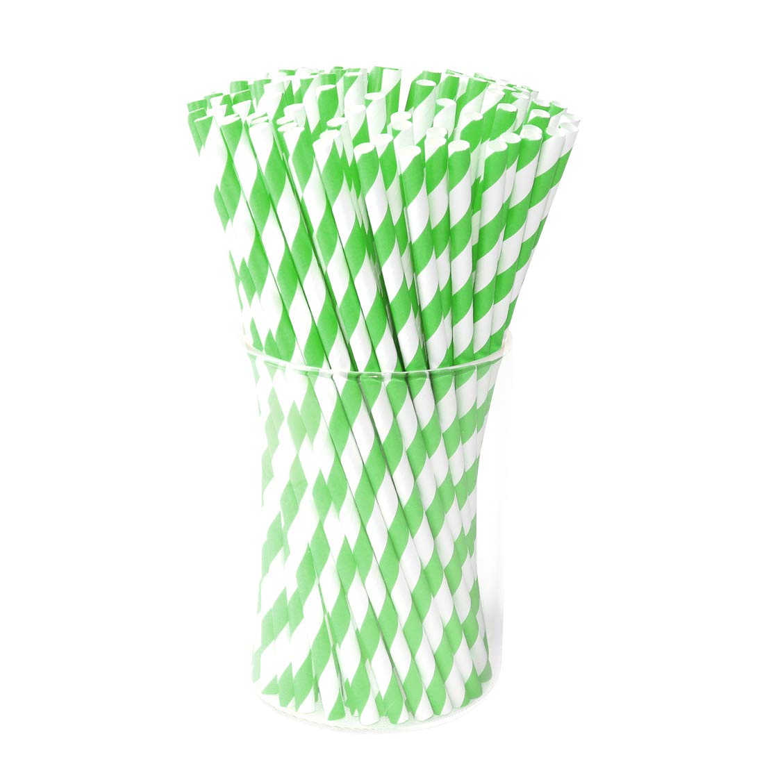 Paie Biodegradabile din Hartie, 500 Buc/Set, Grosime 8 mm, Ambalate Individual, Culoare Alb/Verde, Paie Bauturi, Paie Ecologice, Paie de Baut Biodegadabile