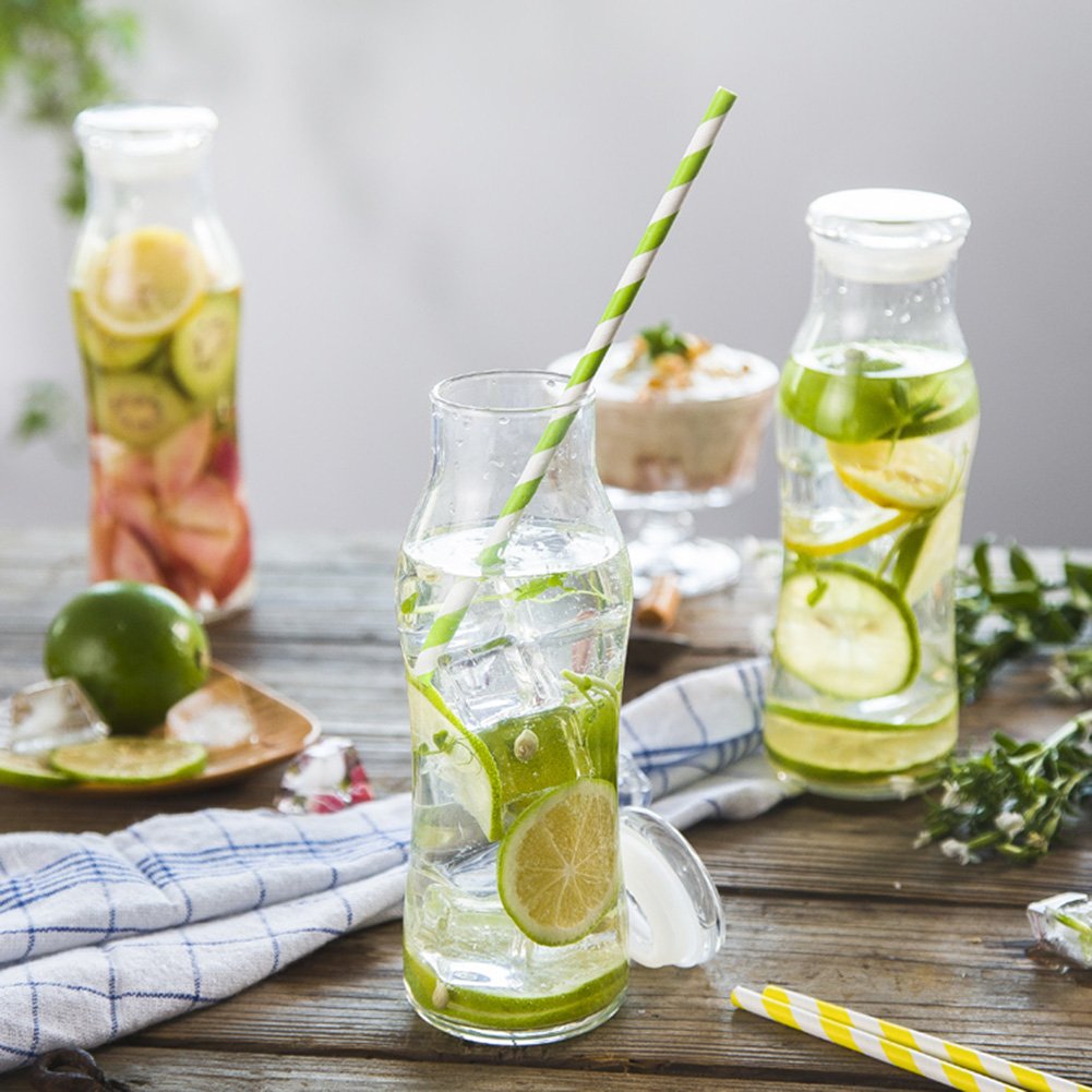 Paie Biodegradabile din Hartie, 500 Buc/Set, Grosime 8 mm, Ambalate Individual, Culoare Alb/Verde, Paie Bauturi, Paie Ecologice, Paie de Baut Biodegadabile