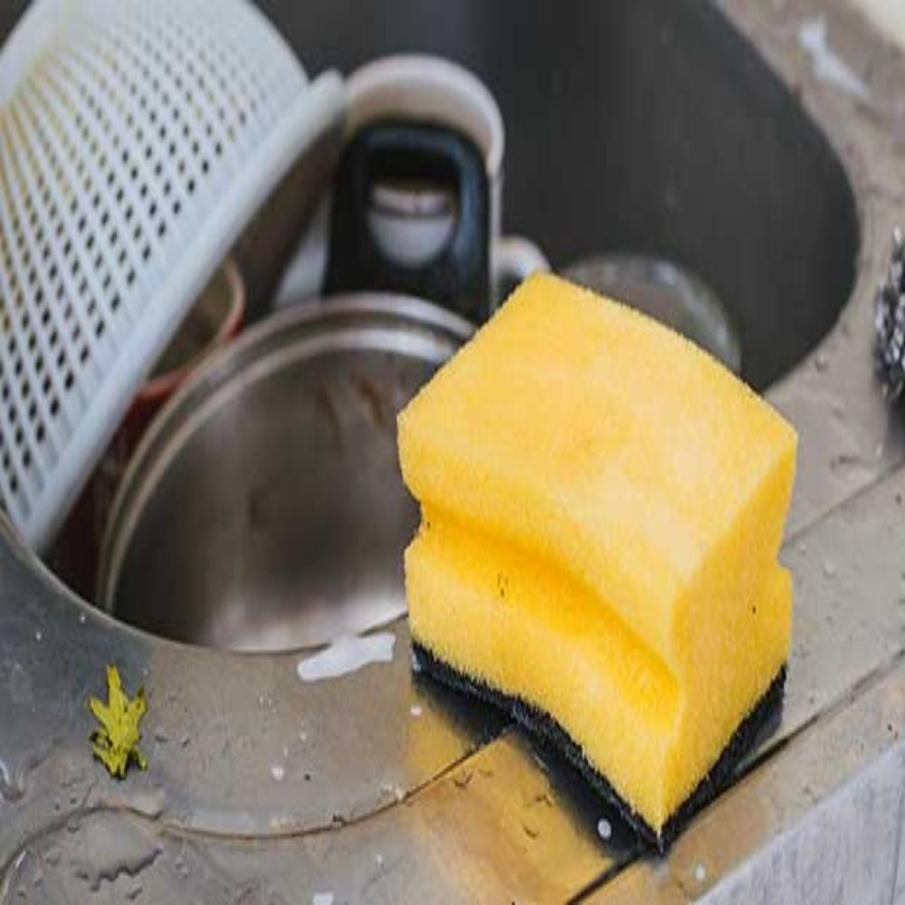 Set 2 Bureti de Vase cu Canelura, 90x70x40 mm, Spuma Poliuretanica si Fibra Abraziva, Culoare Galbena, Burete Vase Zorex Basic, Bureti Curatare, Burete pentru Menaj, Bureti pentru Casa