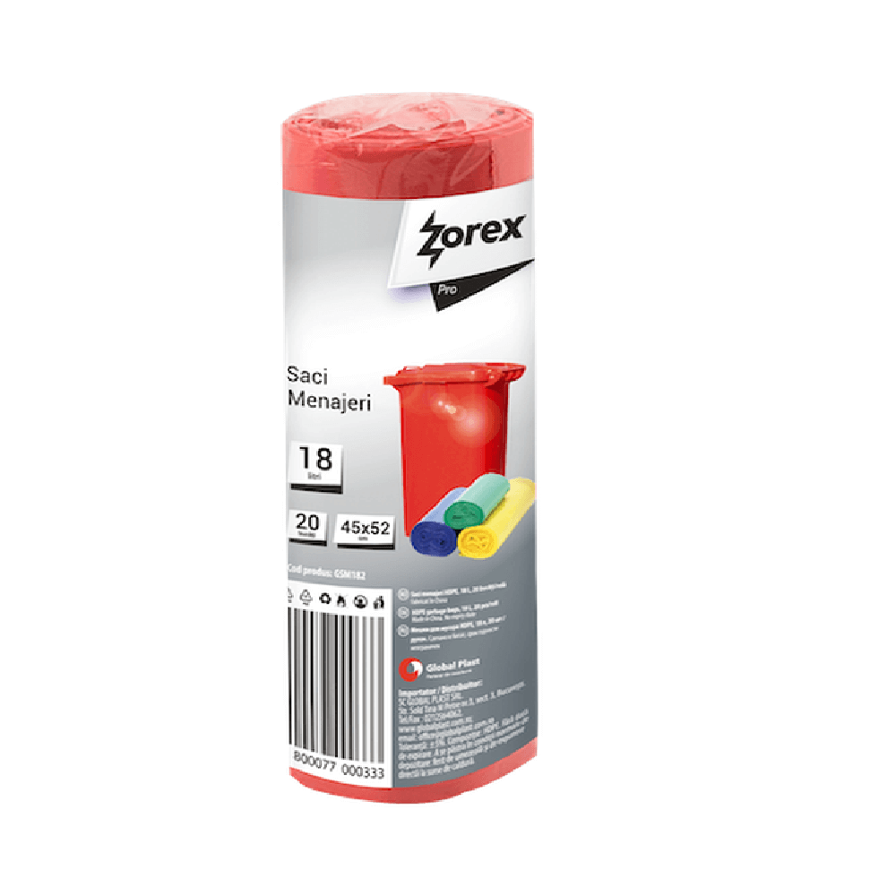 Saci Menajeri  Zorex Pro, 18L, 45x52 cm, 20 Buc/Rola, Rosu, Articole Curatenie, Saci Menaj, Saci de Gunoi, Saci Menajeri 18L