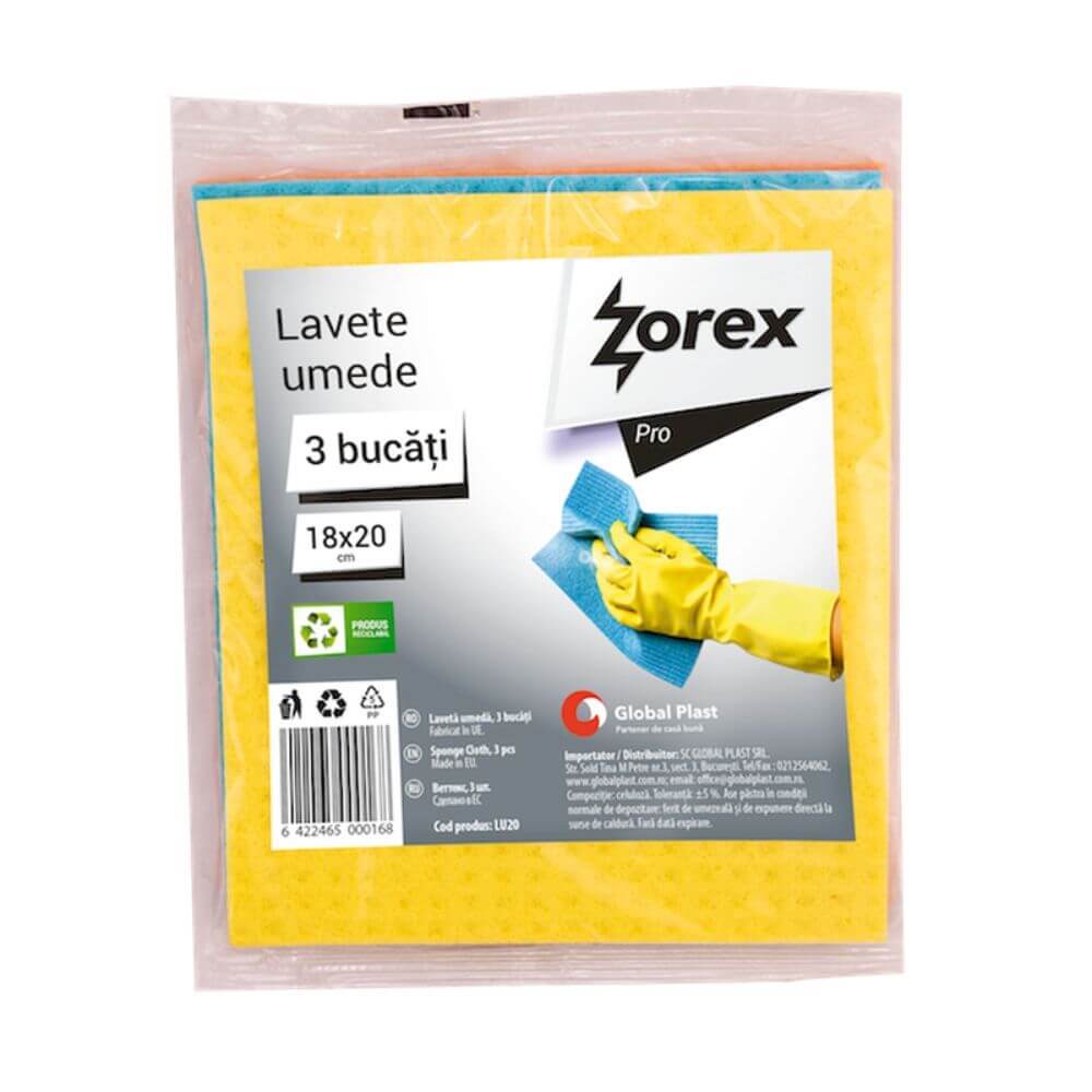 Set 3 Lavete Umede Zorex, Dimensiune 18x20 cm, Multicolor, Lavete Umede pentru Bucatarie, Laveta Umeda, Laveta Umeda pentru Baie, Lavete din Fibra Naturala pentru Uz General, Laveta Superabsorbanta, Laveta Umeda pentru Inox