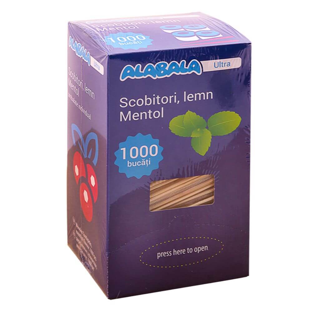 Scobitori Mentolate Lemn, 1000 Buc/Set, 2x66 mm, Ambalate Individual, Scobitori cu Menta, Scobitori cu Varf Mentolat, Scobitori din Lemn cu Aroma de Menta, Scobitori pentru Petreceri, Scobitori pentru Aperitive