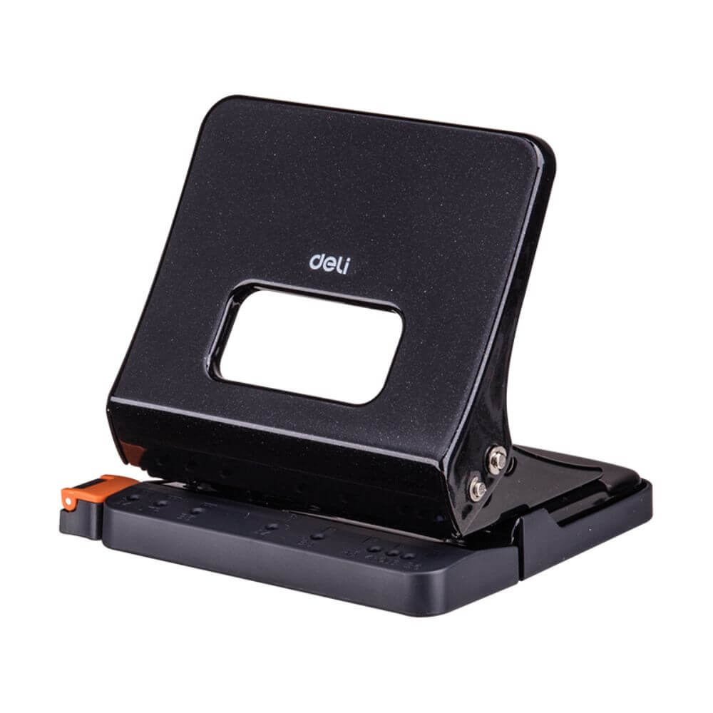 Perforator Birou Deli Expert, 25 Coli, Negru, Perforator de Hartie cu Blocare, Perforatoare Manuale pentru Birou, Perforatoare pentru Hartie, Deli Expert Perforator cu Indicator Gradat, Perforator cu Indicator Gradat pentru Birou Deli Expert