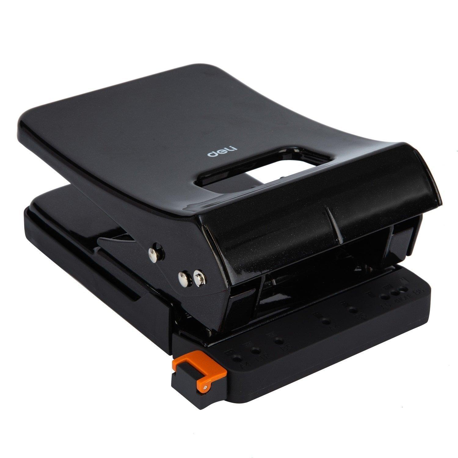 Perforator Birou Deli Expert, 60 Coli, Negru, Perforator de Hartie cu Blocare, Perforatoare Manuale pentru Birou, Perforatoare pentru Hartie, Deli Expert Perforator cu Indicator Gradat, Perforator cu Indicator Gradat pentru Birou Deli Expert