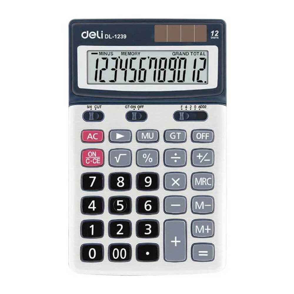 Calculator de Birou Deli Core, 12 Digits, 185x135x38 mm, Alimentare Baterie, Corp din Plastic Gri, Calculatoare Birou, Calculator 12 Digits, Calculator 12 DG de Buzunar, Calculator de Birou Deli, Calculatoare Buzunar, Calculator Portabil