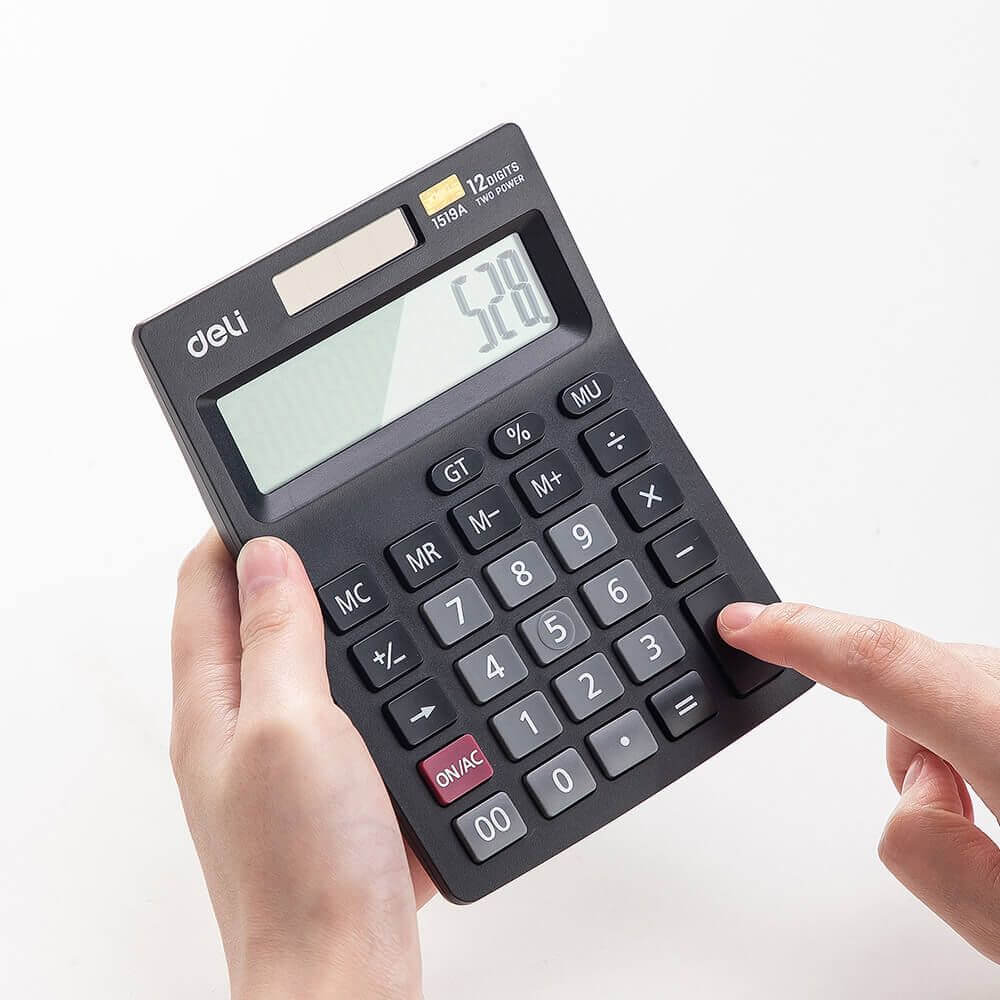 Calculator de Birou Deli Smart, 12 Digits, 205x132x35 mm, Alimentare Duala, Corp din Plastic Negru, Calculatoare Birou, Calculator 12 Digits, Calculator 12 DG de Buzunar, Calculator de Birou Deli, Calculatoare Buzunar, Calculator Portabil