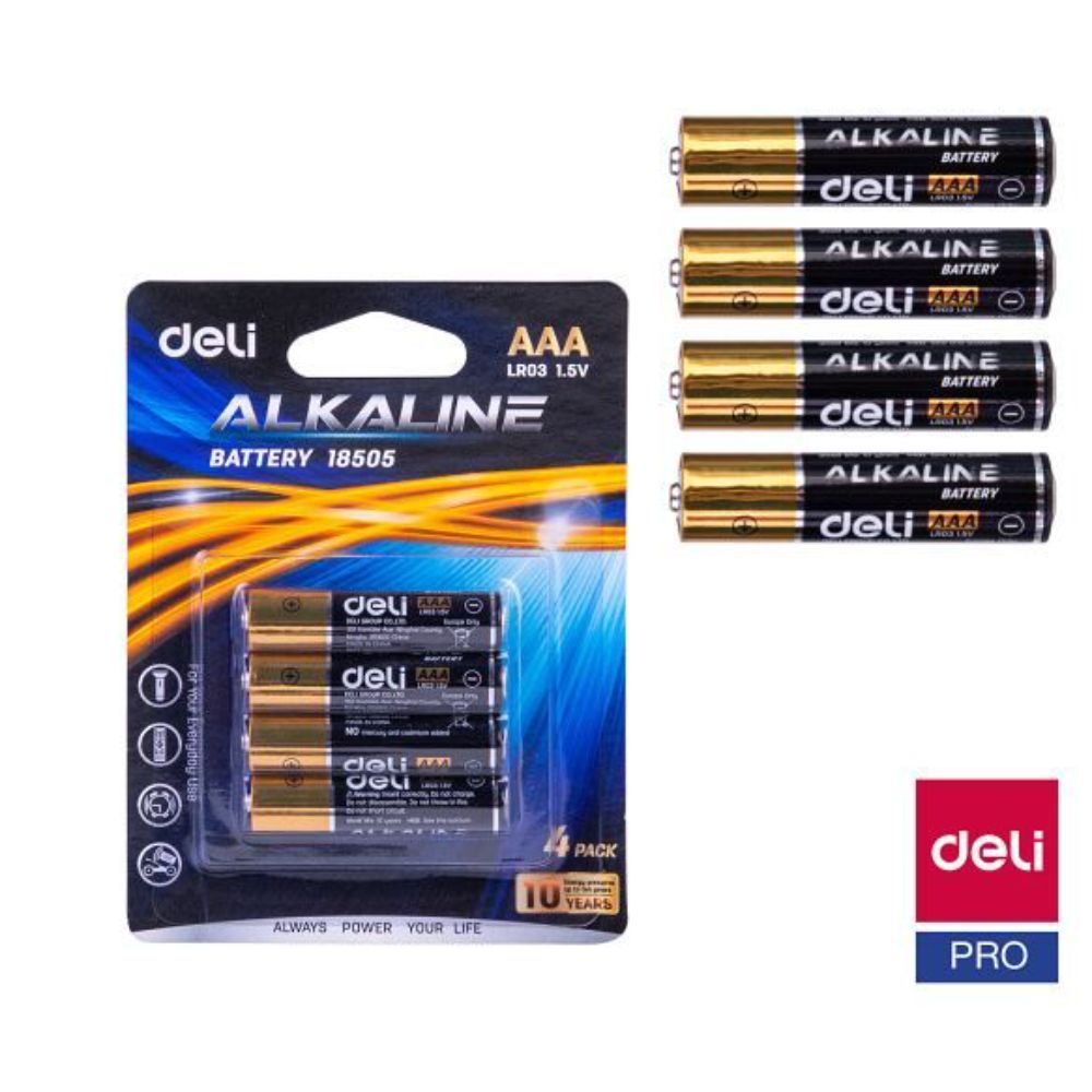 Set 4 Baterii Alcaline Deli AAA, LR03 1.5 V, Baterii AAA LR03, Baterie Telecomanda, Baterii AAA pentru Jucarii, Baterii AAA, Set Baterii AAA, Set Baterii LR03, Baterii 1.5 V