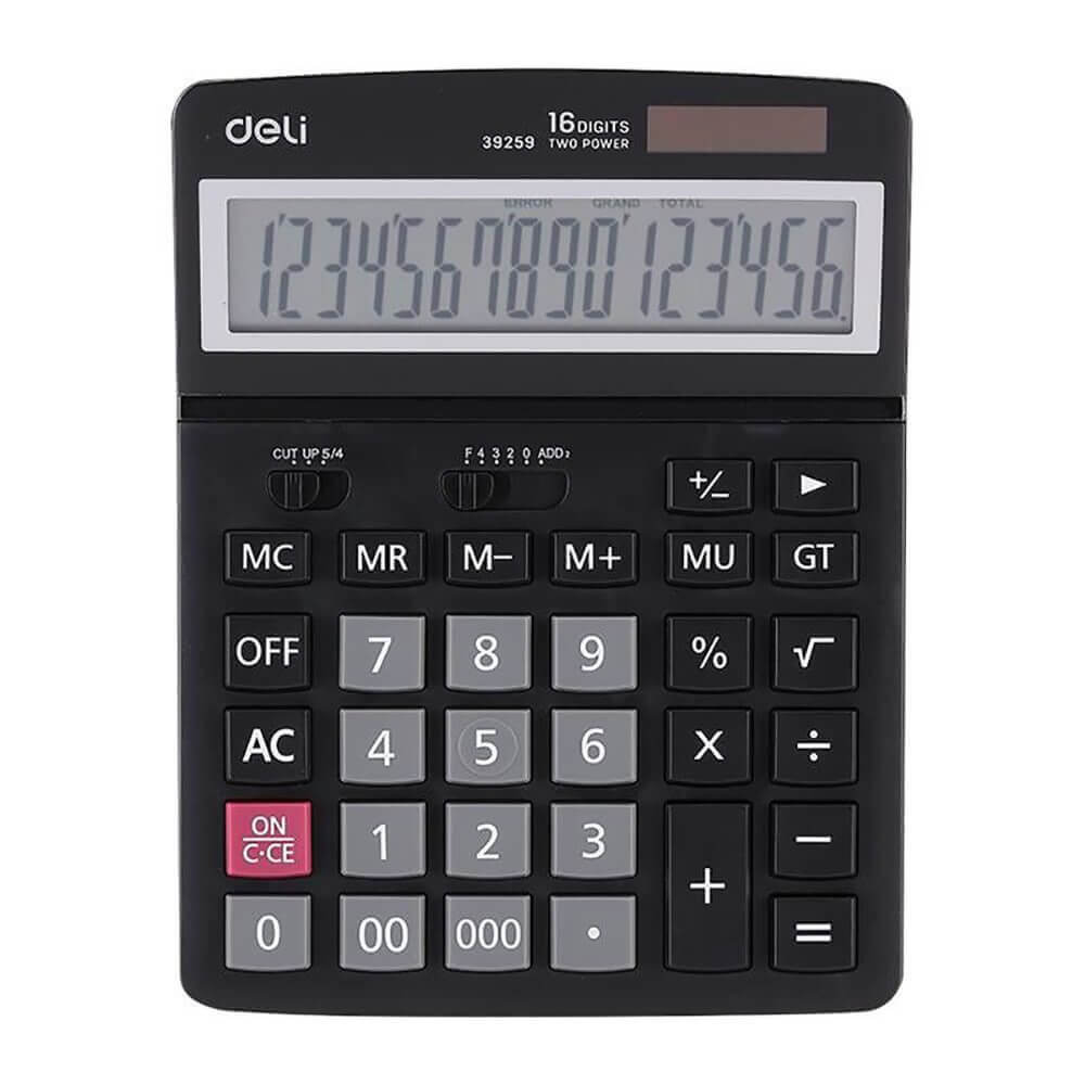 Calculator de Birou Deli Core, 16 Digits, 193x139x34 mm, Alimentare Duala, Corp din Plastic Negru, Calculatoare Birou, Calculator 16 Digits, Calculator 16 DG de Buzunar, Calculator de Birou Deli, Calculatoare Buzunar, Calculator Portabil