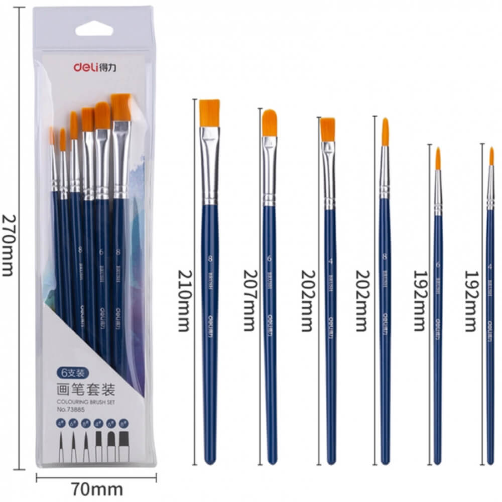 Set 6 Pensule, Deli, Par Sintetic, Diverse Dimensiuni si Forme, Pensule Par Sintetic Deli, Set de Pensule Deli, Pensule Sintetice Deli,  Accesorii Pentru Pictura