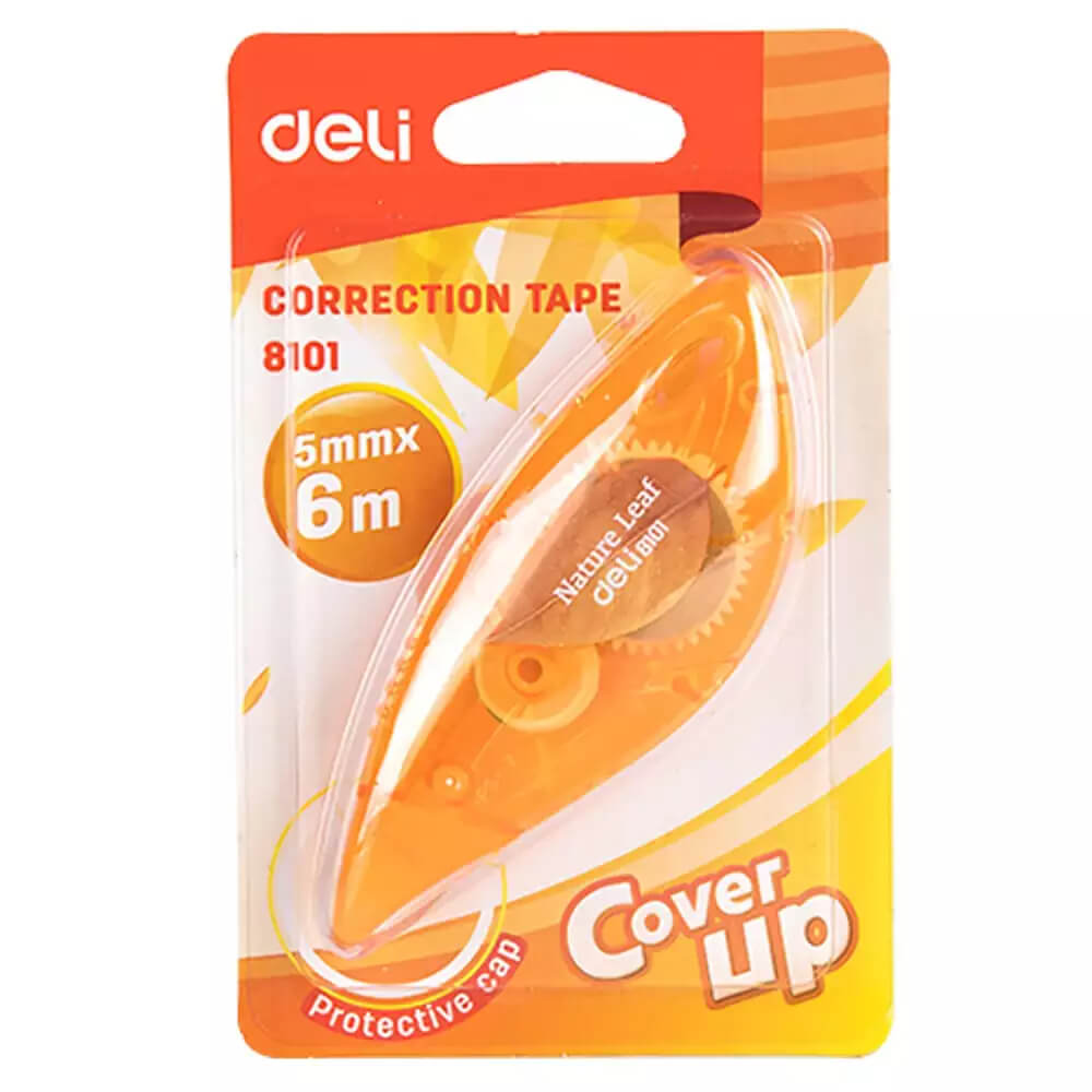 Banda Corectoare cu Suport si Capac DELI Nature Leaf, 5mm x 6m, 1 Buc, Corector, Corector pentru Pix, Corector pentru Pasta Pix, Corector pentru Stilor, Corector Banda, Banda Corectoare pentru Pix, Corector Banda cu Suport