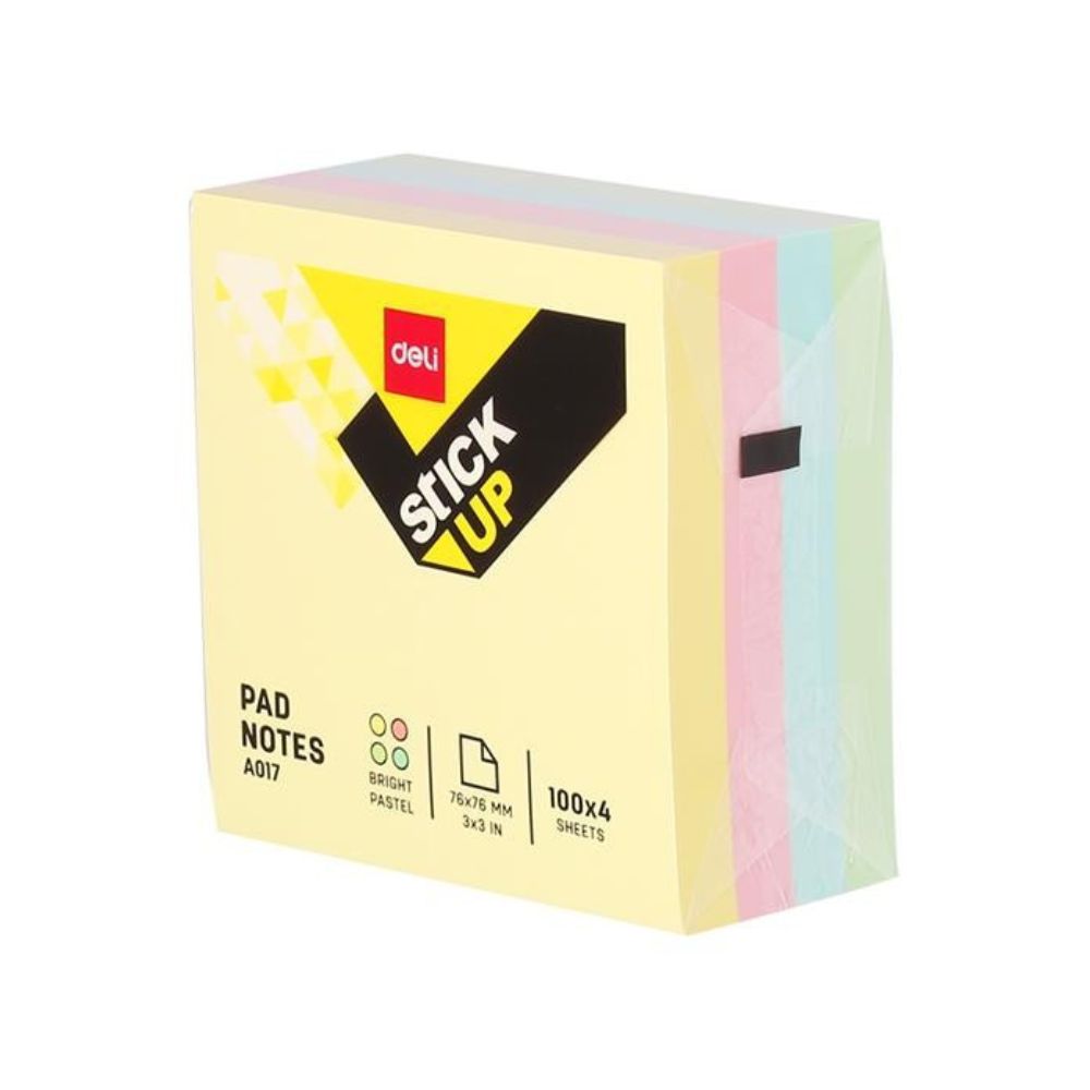 Notite Adezive, Deli Stick Up, 76x76 mm, Diverse Culori Pastel, 400 Buc/Pachet, Notite Hartie cu Adeziv, Sticky Notite, Cuburi Hartie, Articole pentru Birou