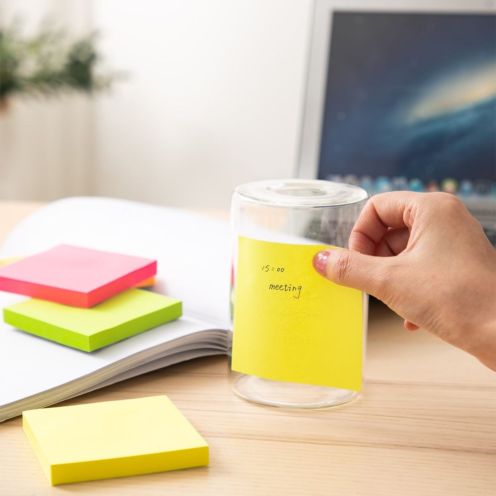 Notite Adezive, Deli Stick Up, 76x76 mm, Culori Neon, 400 Buc/Pachet, Notite Hartie cu Adeziv, Sticky Notite, Cuburi Hartie, Articole pentru Birou