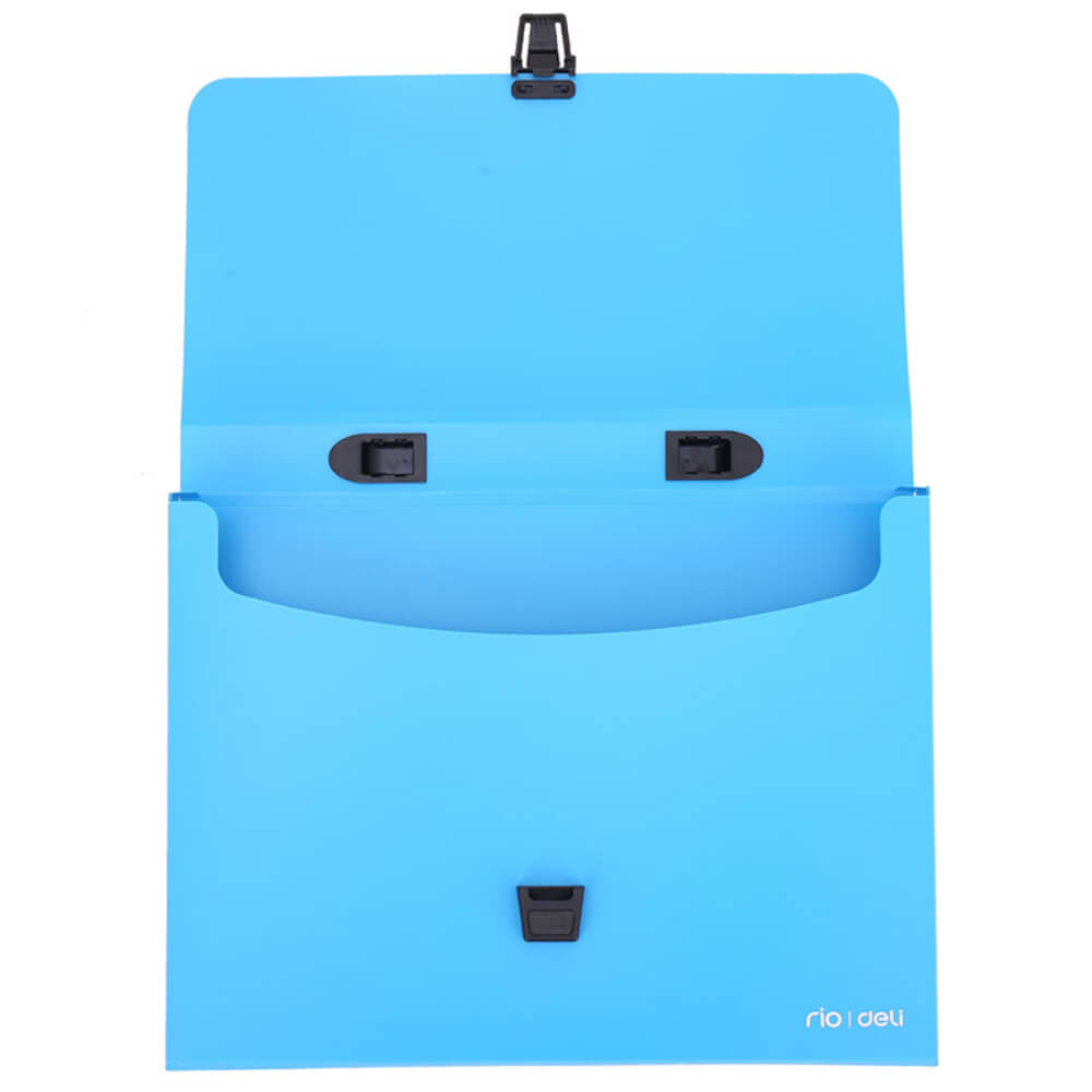 Servieta din Plastic Deli, Albastra, Cu Inchidere, Maner de Plastic, Servieta, Servienta pentru Documente, Servieta Documente, Servieta fara Compartimente, Mapa fara Compartimente, Mapa pentru Documente