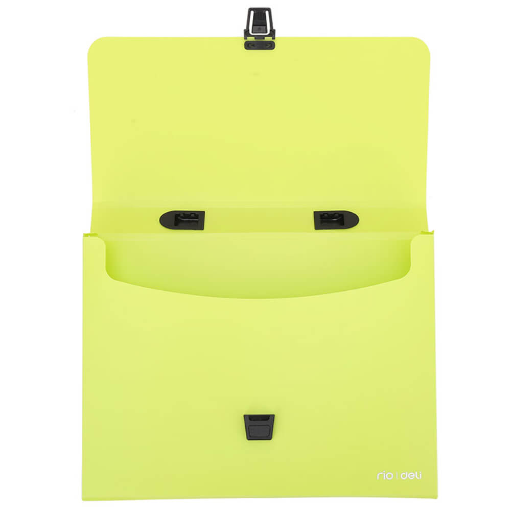 Servieta din Plastic Deli, Verde, Cu Inchidere, Maner de Plastic, Servieta, Servienta pentru Documente, Servieta Documente, Servieta fara Compartimente, Mapa fara Compartimente, Mapa pentru Documente