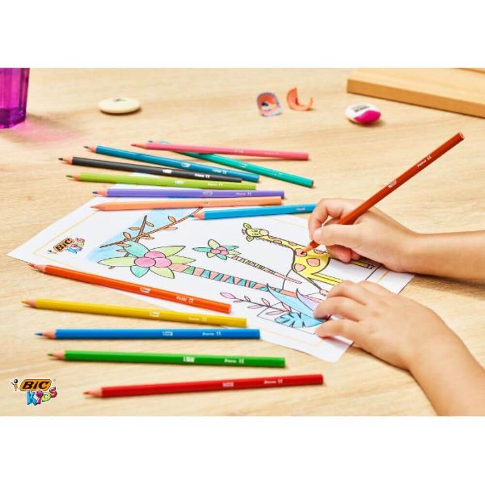 Set 18 Creioane Color BIC Tropicolors, 18 Culori, Fara Lemn, Corp Hexagonal din Rasina Sintetica, Set Creioane Colorate, Creioane Set, Creioane pentru Desen din Rasina Sintetica, Creioane Colorate pentru Scolari, Creioane de Colorat, Rechizite Scolare