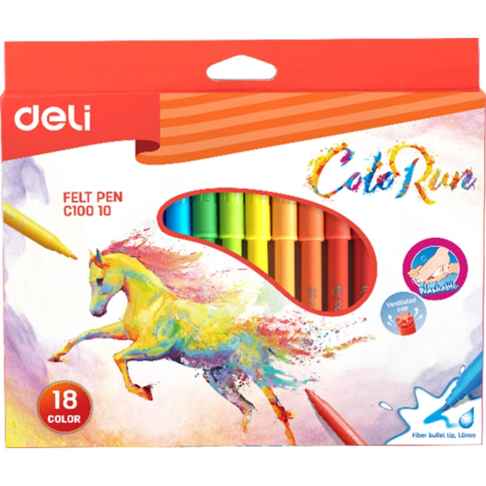 Set 18 Carioci Diverse Culori, Deli ColoRun, 1 mm Varf, Carioci Diverse Culori Deli,  Set de Carioci, Rechizite Scolare, Carioci cu Varf Subtire, Carioci Diverse Culori, Carioci pentru Gradinita, Carioci pentru Copii, Carioci pentru Scoala