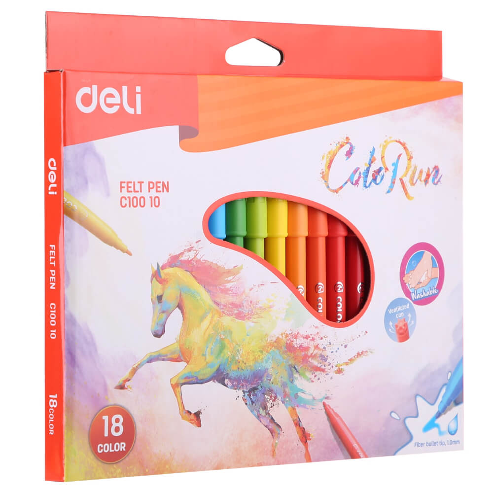 Set 18 Carioci Diverse Culori, Deli ColoRun, 1 mm Varf, Carioci Diverse Culori Deli,  Set de Carioci, Rechizite Scolare, Carioci cu Varf Subtire, Carioci Diverse Culori, Carioci pentru Gradinita, Carioci pentru Copii, Carioci pentru Scoala