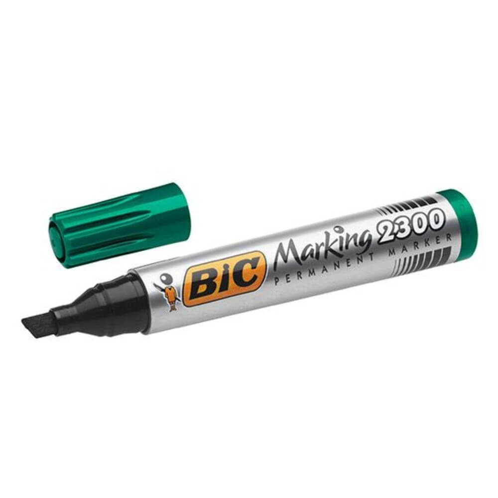 Marker Permanent BIC 2300, Varf Tesit de 3-5 mm, Cerneala Verde pe Baza de Alcool, Markere Permanente cu Varf Tesit, Marker Permanent Verde, Marker Permanent cu Cerneala Verde, Marker Permanent, Marker Permanent cu Cerneala Verde
