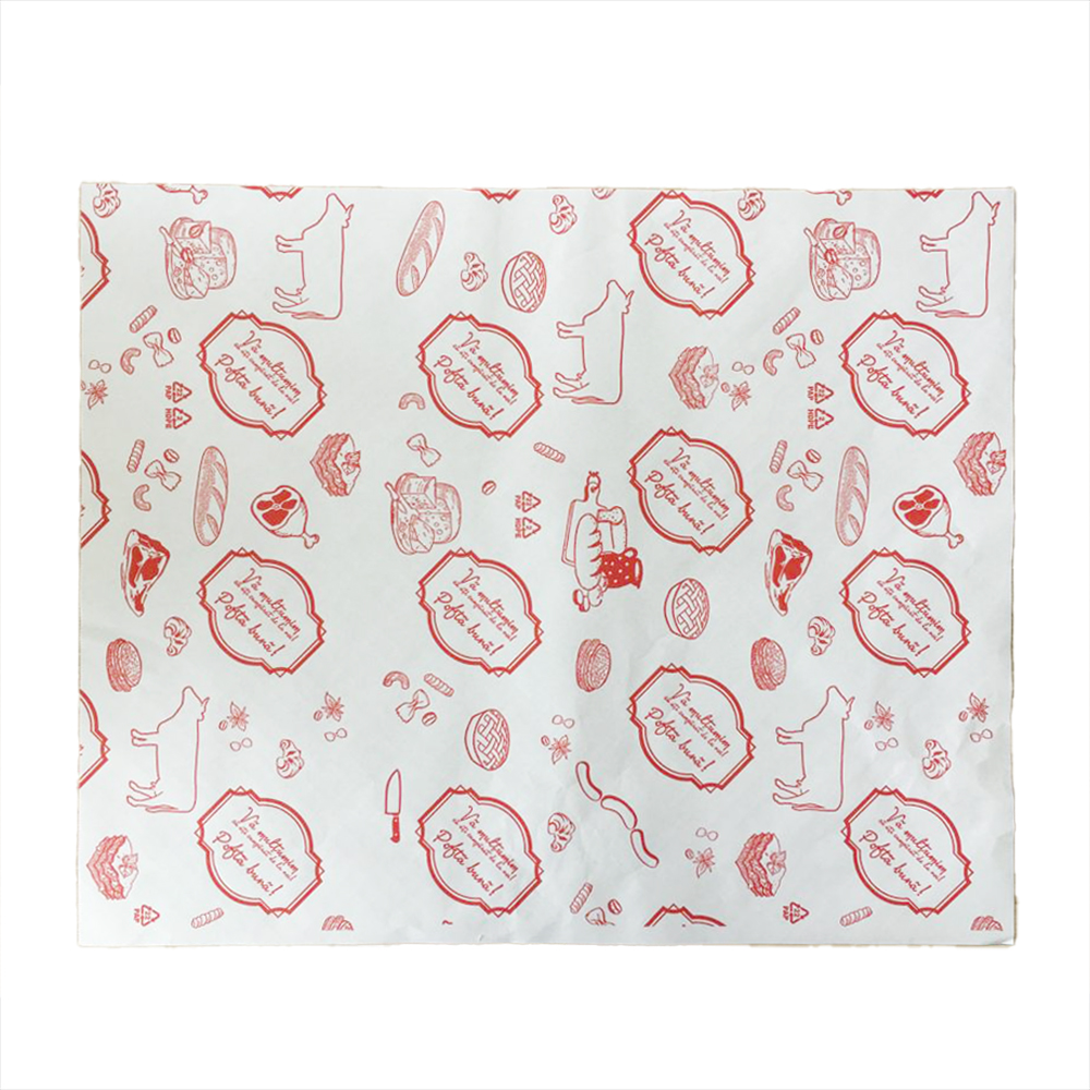 Bax 10 Kg Hartie LWC cu Polietilena, 41x50 cm, Â± 770 Coli, 57+6 g/mÂ², Model Pofta Buna, Ambalaj Mezeluri, Ambalaj Prajituri, Ambalaj Fast Food, Hartie Ambalat, Hartie Ambalare Alimentara, Ambalaje Mezeluri, Ambalaje Alimente