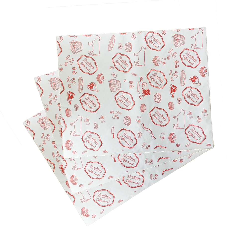 Bax 10 Kg Hartie LWC cu Polietilena, 41x50 cm, Â± 770 Coli, 57+6 g/mÂ², Model Pofta Buna, Ambalaj Mezeluri, Ambalaj Prajituri, Ambalaj Fast Food, Hartie Ambalat, Hartie Ambalare Alimentara, Ambalaje Mezeluri, Ambalaje Alimente