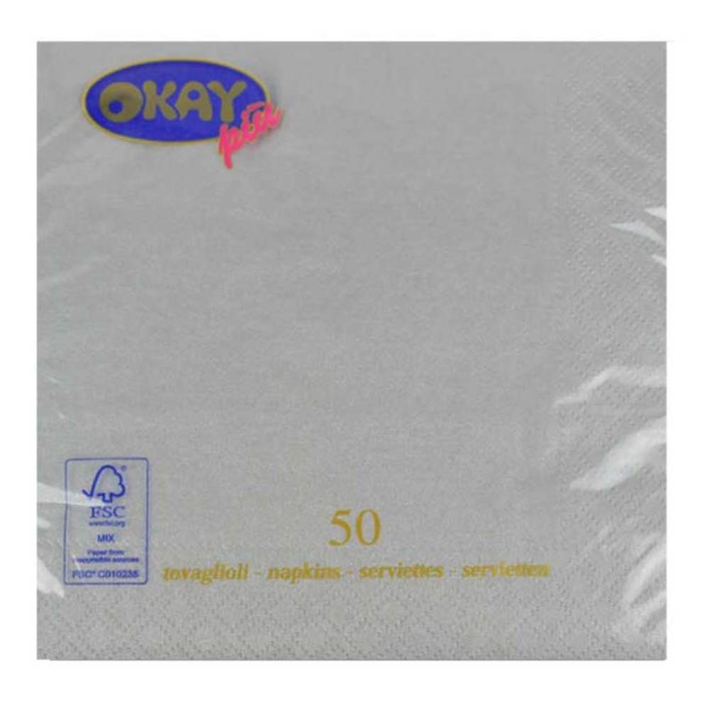 Servetele Okay Argento, Culoare Argintiu, Dimensiune 33x33 cm, 2 Straturi, 50 Foi/Pachet