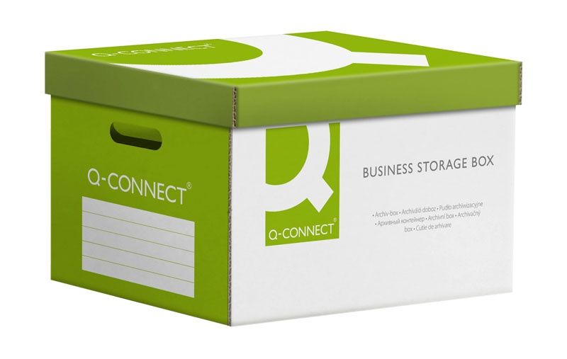 Container Arhivare Cu Capac Detasabil, 515x305x350mm, Carton 468gsm, Q-connect - Alb/verde