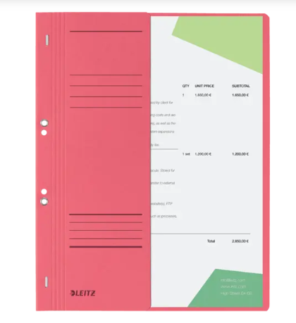 Dosar Cu Sina Leitz 1/2, Carton, A4, Cu Capse, 170 Coli, Rosu