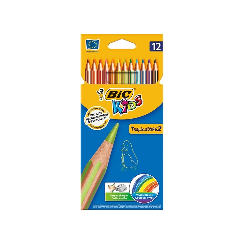 Creioane Colorate Bic Tropicolors, 12 Buc/set, Forma Hexagonala, 12 Culori